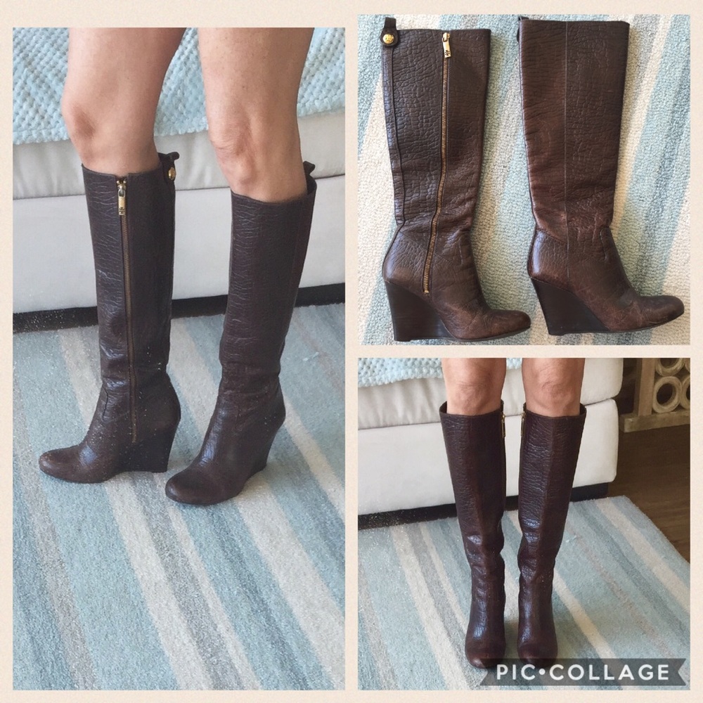 TORY BURCH Chocolate Brown Wedge Boots